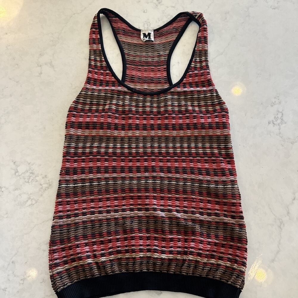 Missoni M Black Red Pink Zigzag Knit Top Tank Sleeveless 40 4 Vintage Italy